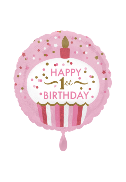 1st Birthday Girl Cupcake Folienballon 45cm heliumgefüllt